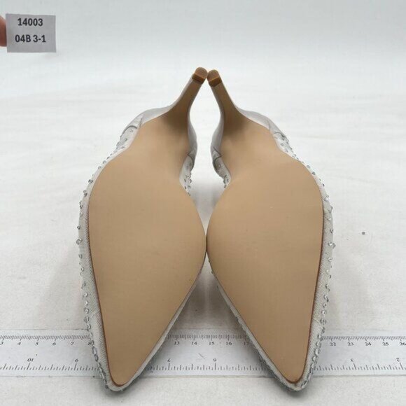 XYD Silver Women Mid Kitten Heels Pumps Rhinestones Mesh Slip On Pointed Toe - Picture 6 of 7